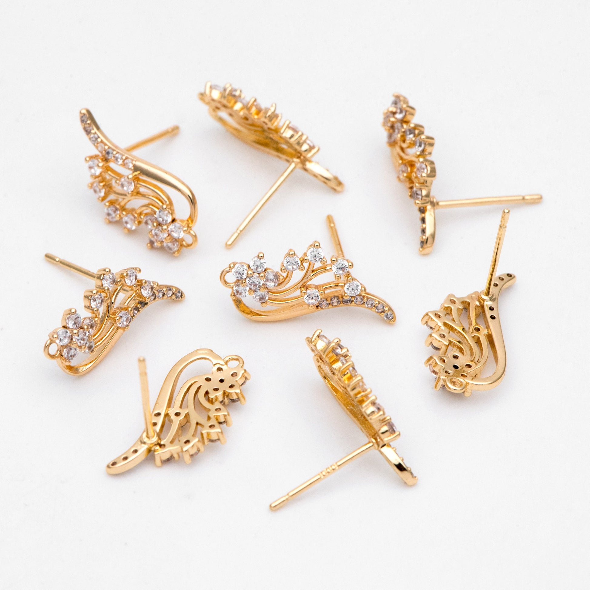 4pcs CZ Pave Gold Filigree Wing Ear post, Dianty Ear Studs, Jewelry Supplies (GB-3221)