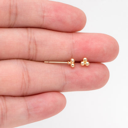 10pcs Extra Tiny Three Ball Stud Earrings, Gold/ Rhodium Plated Brass Stud Earrings, DIY Ear Findings (GB-3268)