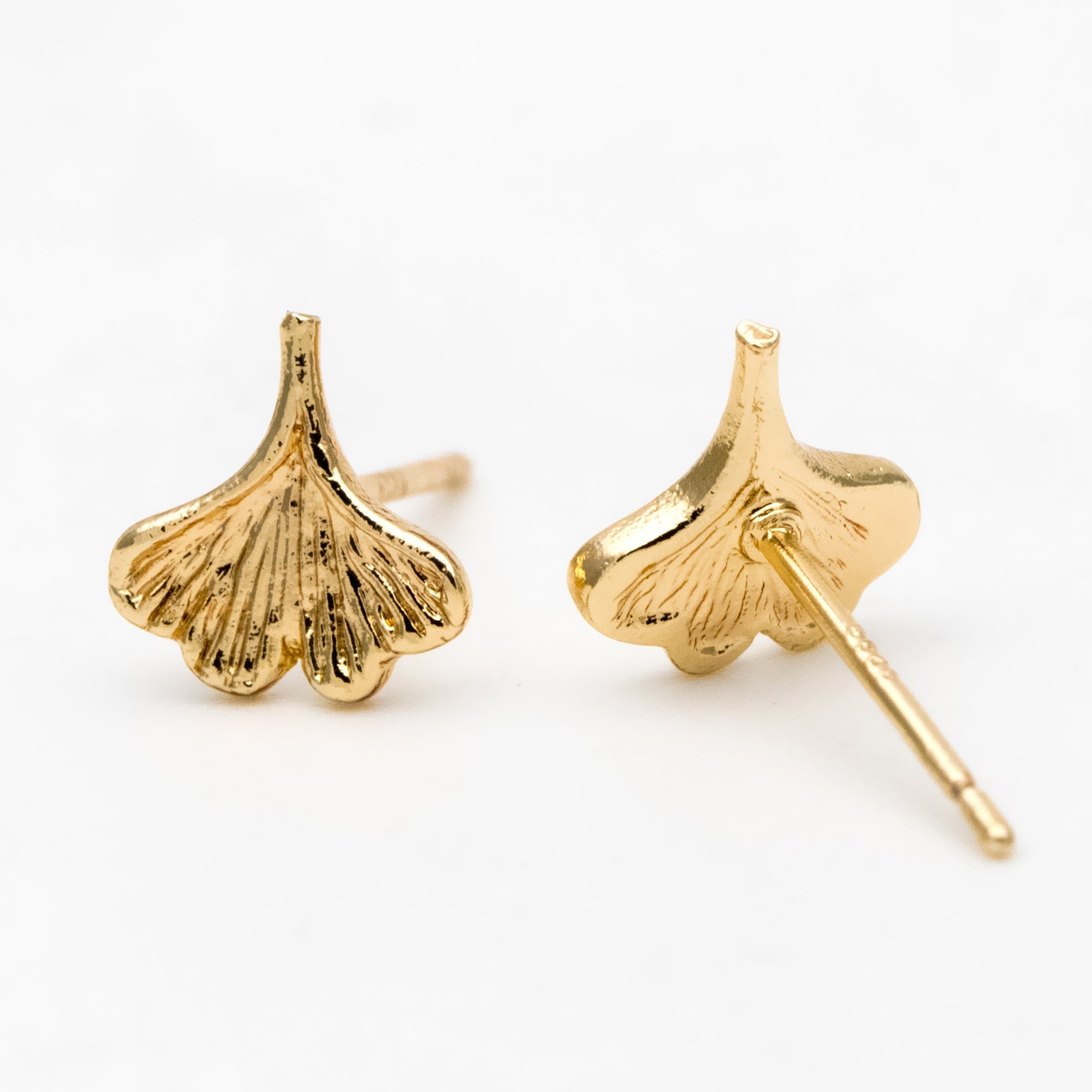 10pcs Gold/ Silver Ginkgo Leaf Ear Posts 9x8mm, Gold/ Rhodium Plated Brass Minimalist Stud Earrings (GB-3290)