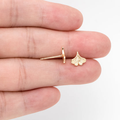 10pcs Gold/ Silver Ginkgo Leaf Ear Posts 9x8mm, Gold/ Rhodium Plated Brass Minimalist Stud Earrings (GB-3290)