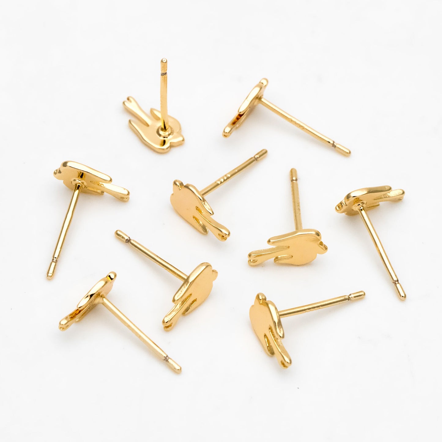10pcs Gold Swallow Ear Posts 15x11mm, Gold Plated Brass Bird Stud Earrings (GB-3291)