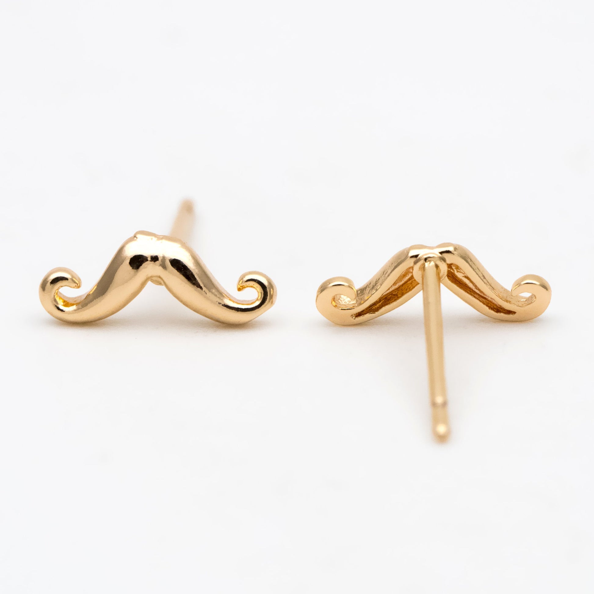 10pcs Gold Mustache Ear Posts 4x10mm, Gold Plated Brass Minimalist Stud Earrings (GB-3292)