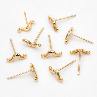 10pcs Gold Mustache Ear Posts 4x10mm, Gold Plated Brass Minimalist Stud Earrings (GB-3292)