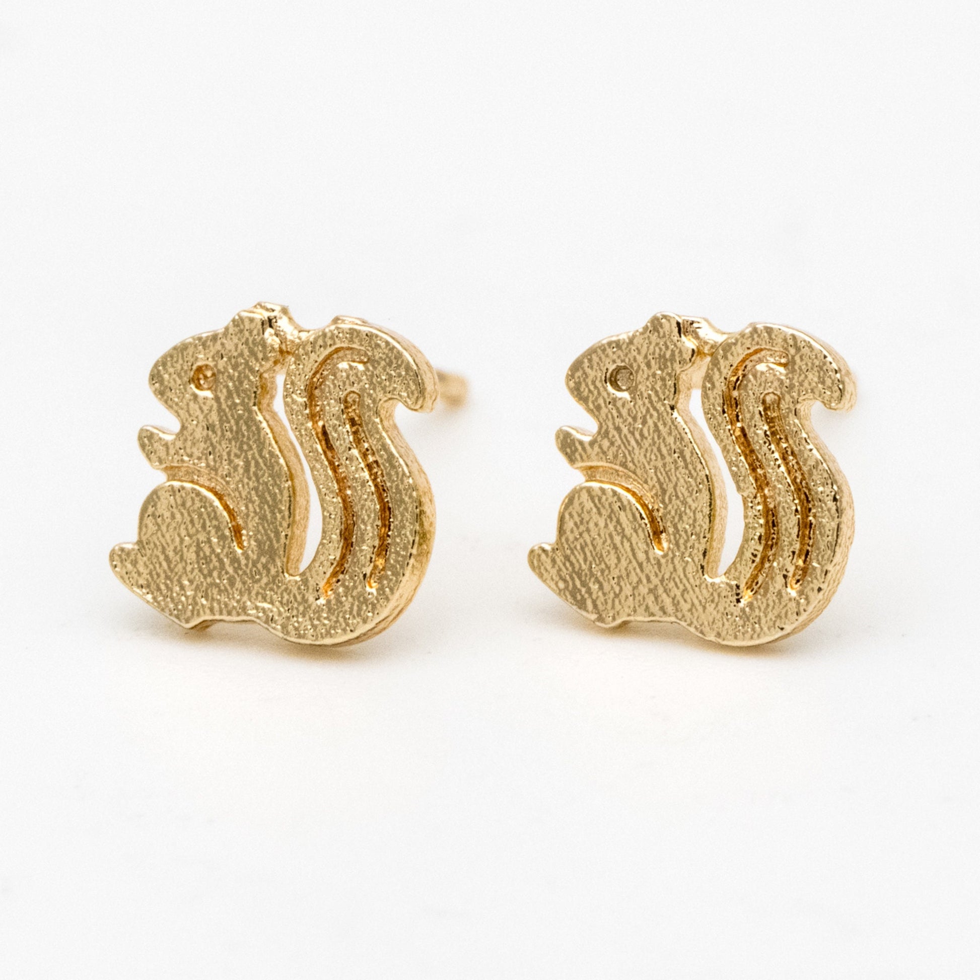 10pcs Gold Squirrel Ear Posts 8x8mm, Gold Plated Brass Minimalist Stud Earrings (GB-3293)