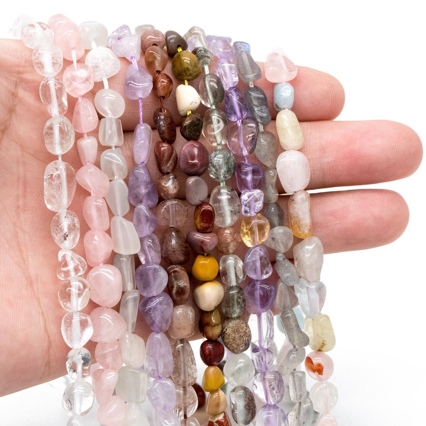 Natural Gemstone Pebble Nugget Beads, Smooth Oval Quartz Stone Beads 6-8mm, Wholesale Gemstone Beads (TR-061)/ Full strand