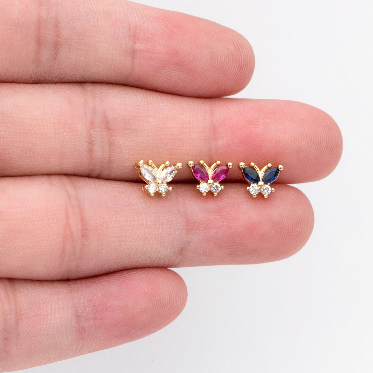 4pcs CZ Pave Gold Butterfly Ear post, Dianty Butterfly Ear Studs, Jewelry Supplies (GB-3259)