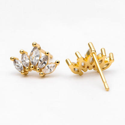 4pcs CZ Pave Leaf Earring, Flower Ear Posts, Dainty Earrings, Jewelry Making, Diy Material, Jewelry Supplies (GB-3243)