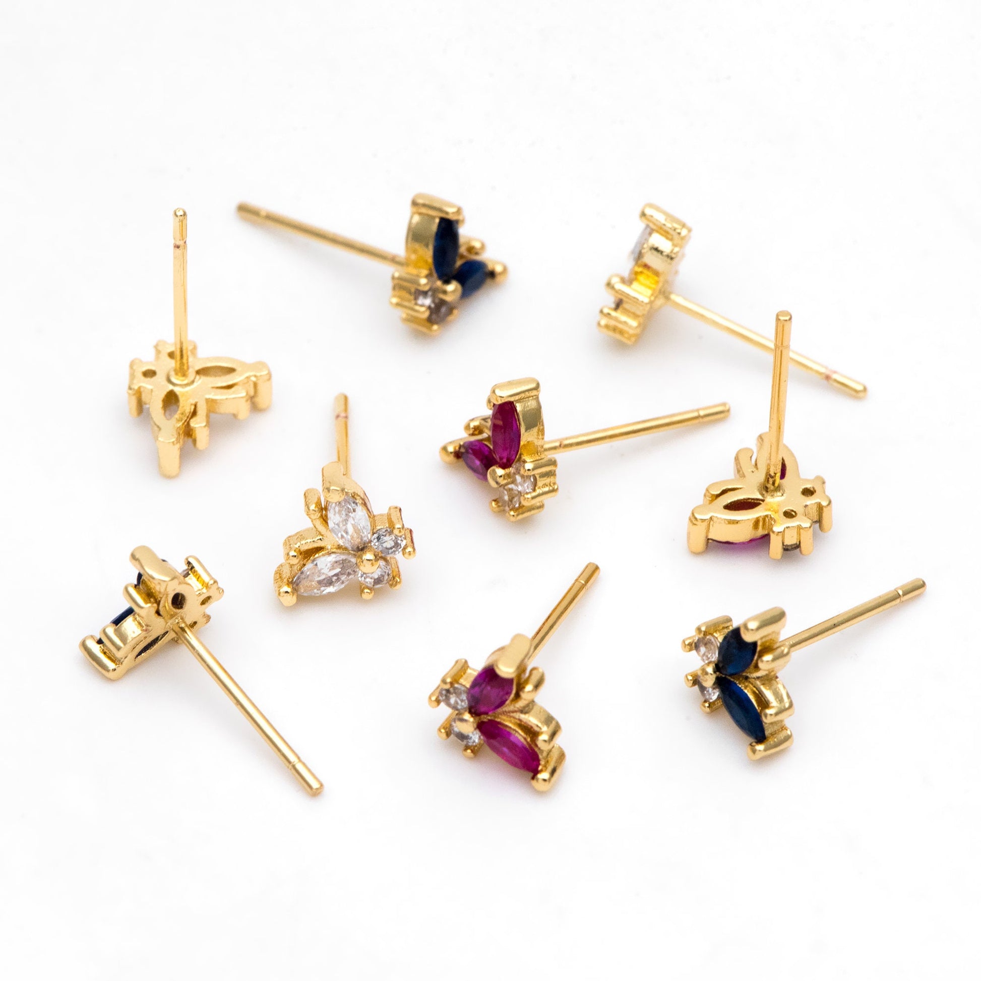 4pcs CZ Pave Gold Butterfly Ear post, Dianty Butterfly Ear Studs, Jewelry Supplies (GB-3259)