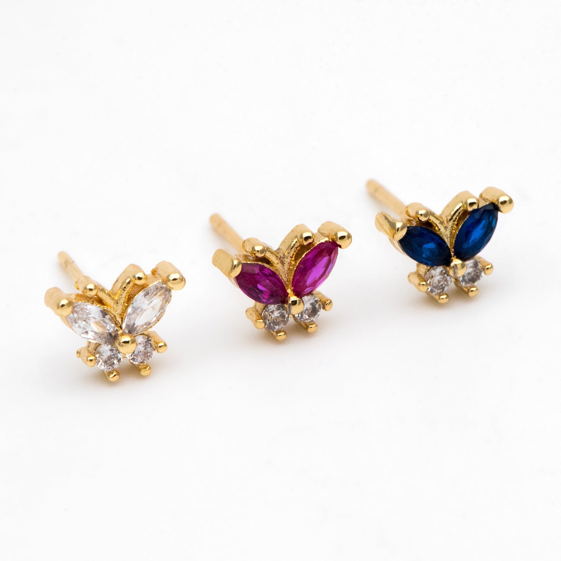 4pcs CZ Pave Gold Butterfly Ear post, Dianty Butterfly Ear Studs, Jewelry Supplies (GB-3259)