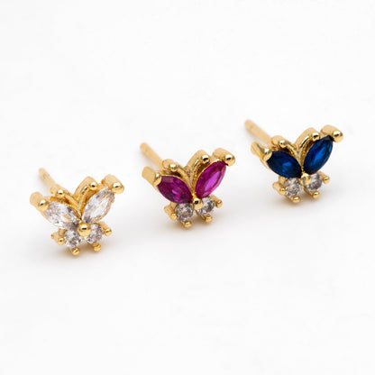 4pcs CZ Pave Gold Butterfly Ear post, Dianty Butterfly Ear Studs, Jewelry Supplies (GB-3259)