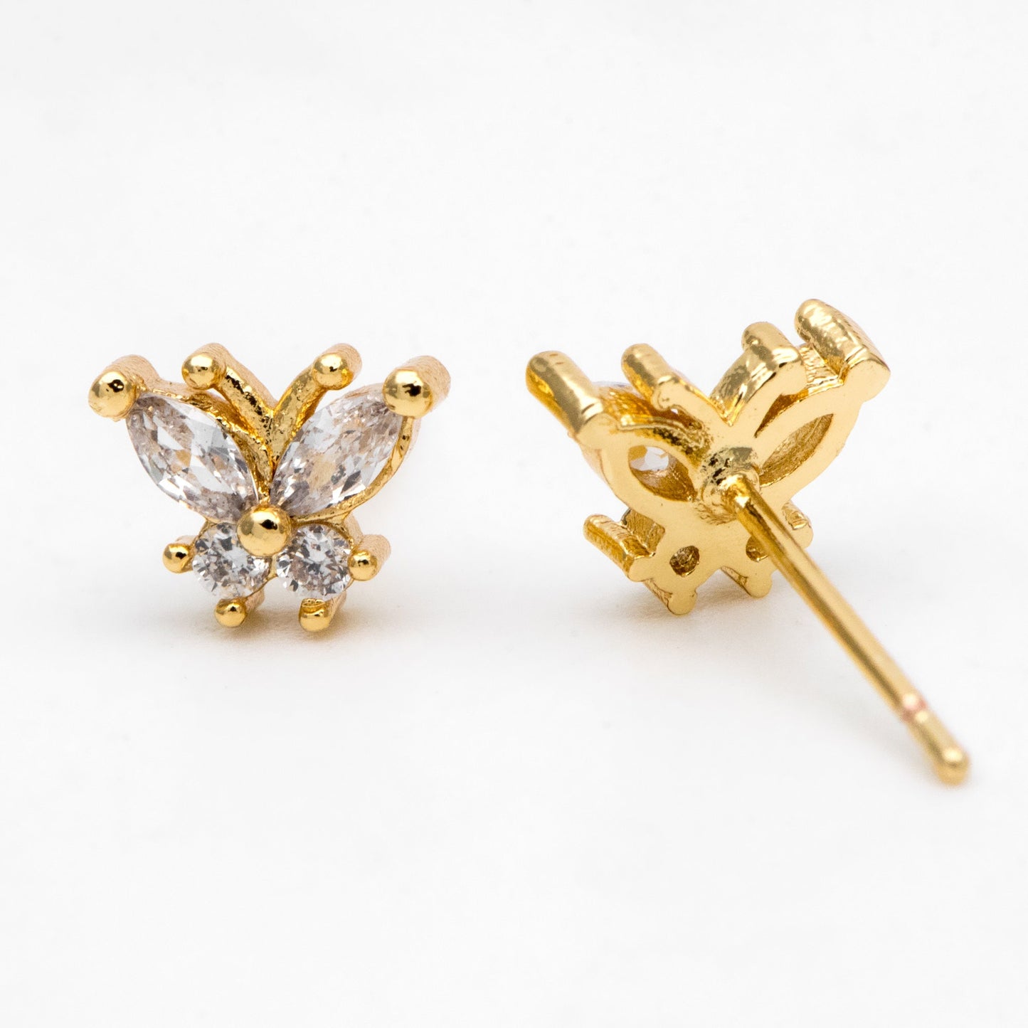 4pcs CZ Pave Gold Butterfly Ear post, Dianty Butterfly Ear Studs, Jewelry Supplies (GB-3259)