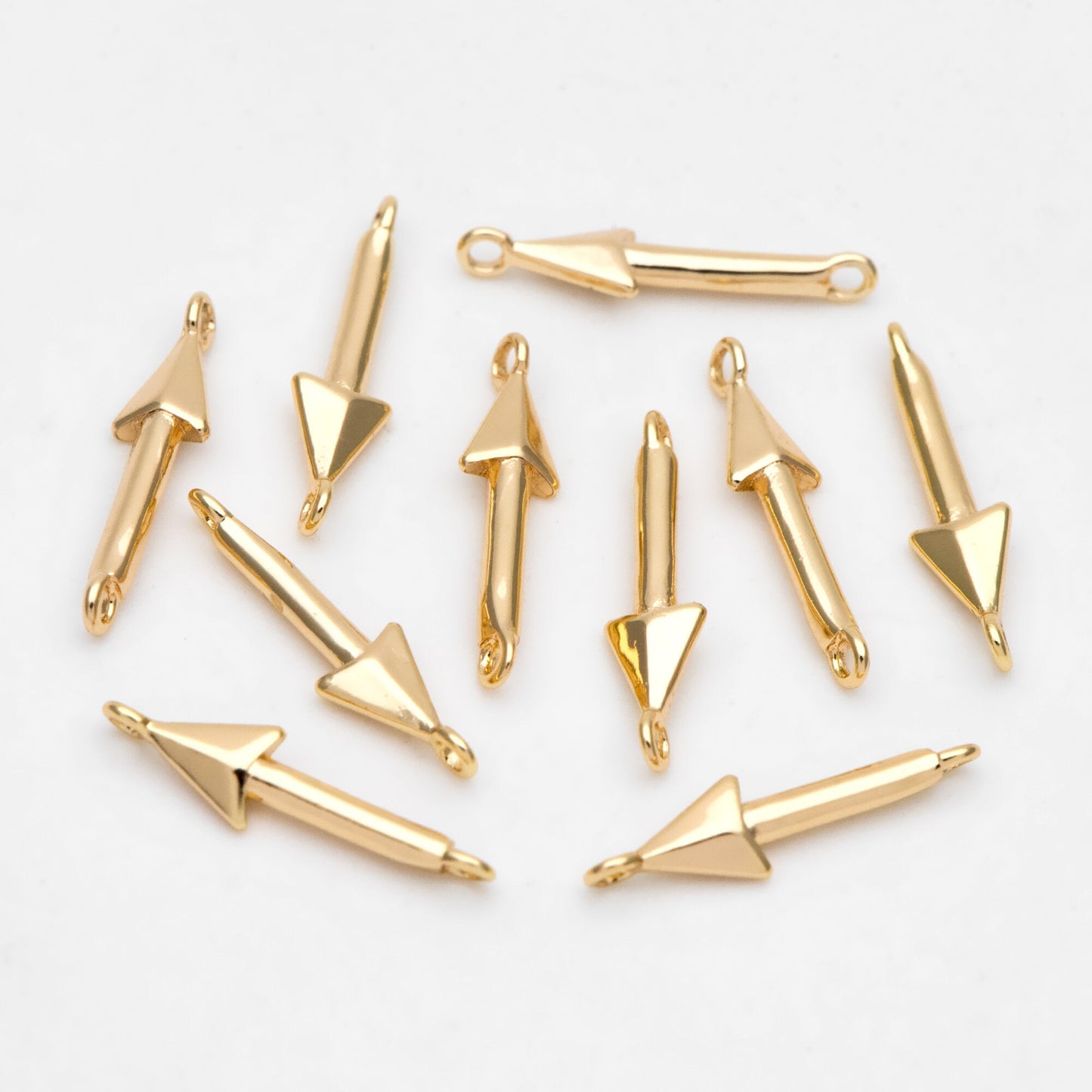 10pcs Gold Arrow Charms 15mm, Real Gold plated Brass, Arrow Pendant Connectors(GB-3266)