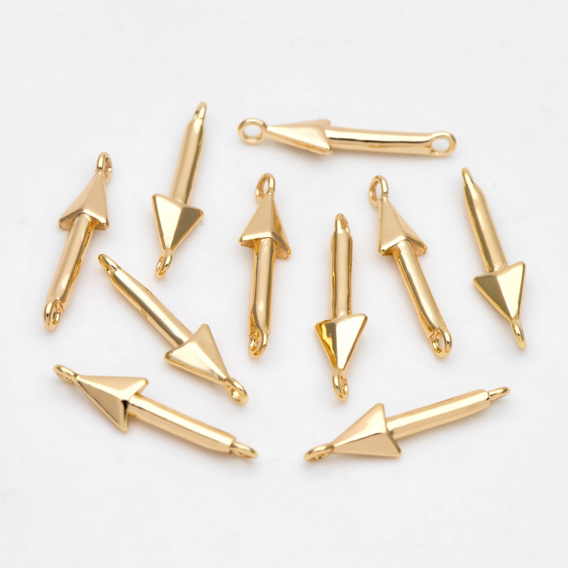 10pcs Gold Arrow Charms 15mm, Real Gold plated Brass, Arrow Pendant Connectors(GB-3266)