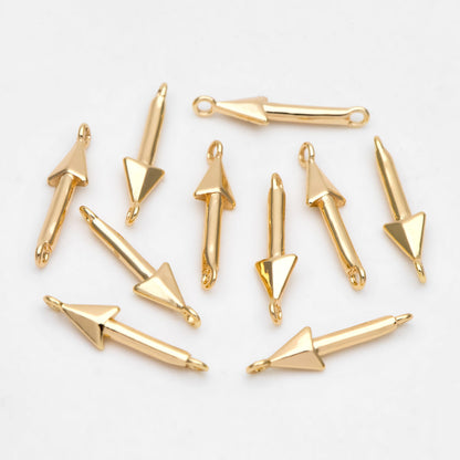 10pcs Gold Arrow Charms 15mm, Real Gold plated Brass, Arrow Pendant Connectors(GB-3266)