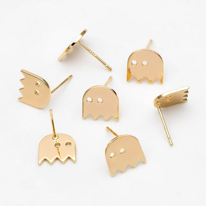 10pcs Gold Ghost Ear Posts 10x10mm, Gold Plated Brass Minimalist Stud Earrings (GB-3312-D)