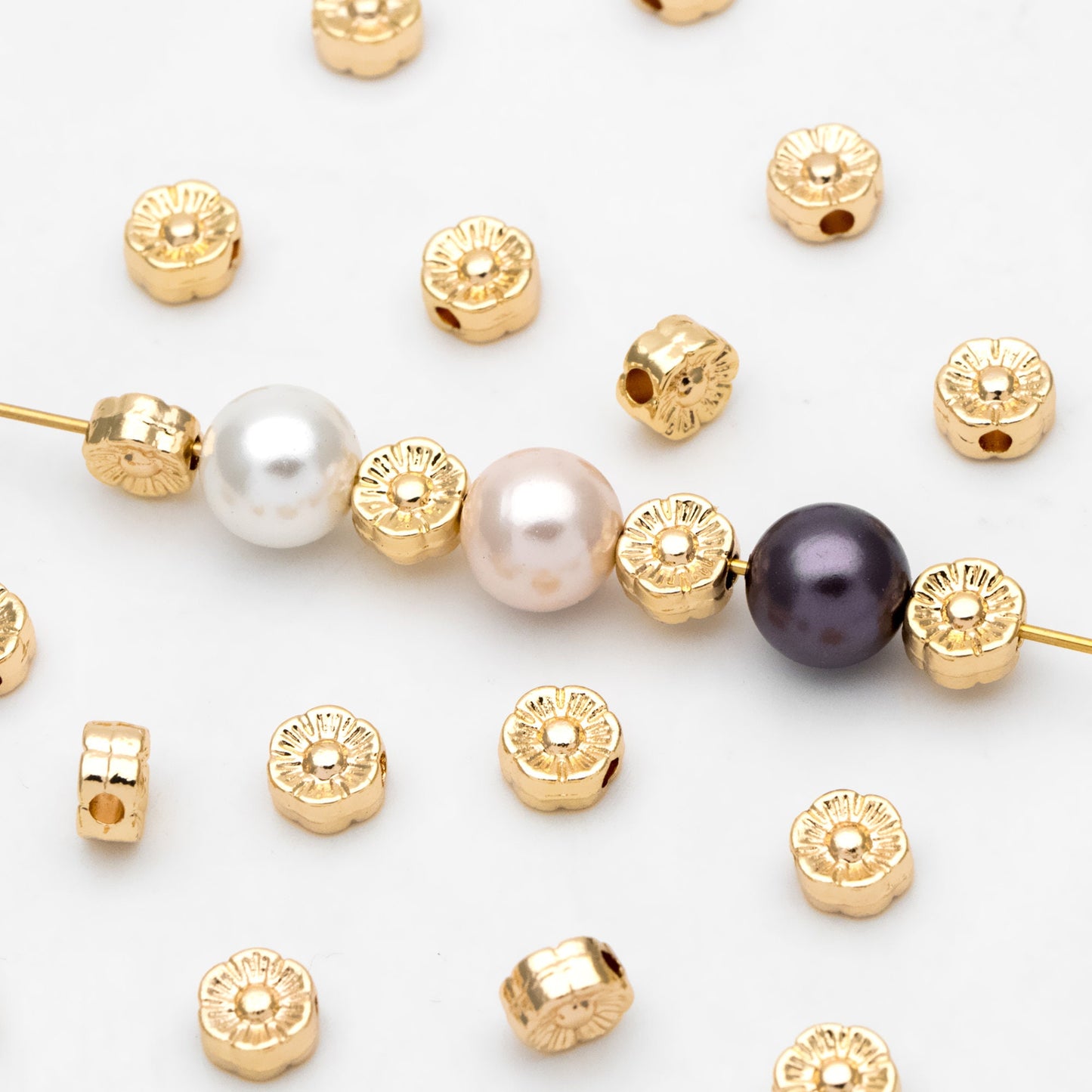 10pcs Gold Flower Spacer Beads 6mm, Real Gold plated Brass Spacer Beads (GB-3296)