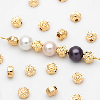 10pcs Gold Flower Spacer Beads 6mm, Real Gold plated Brass Spacer Beads (GB-3296)