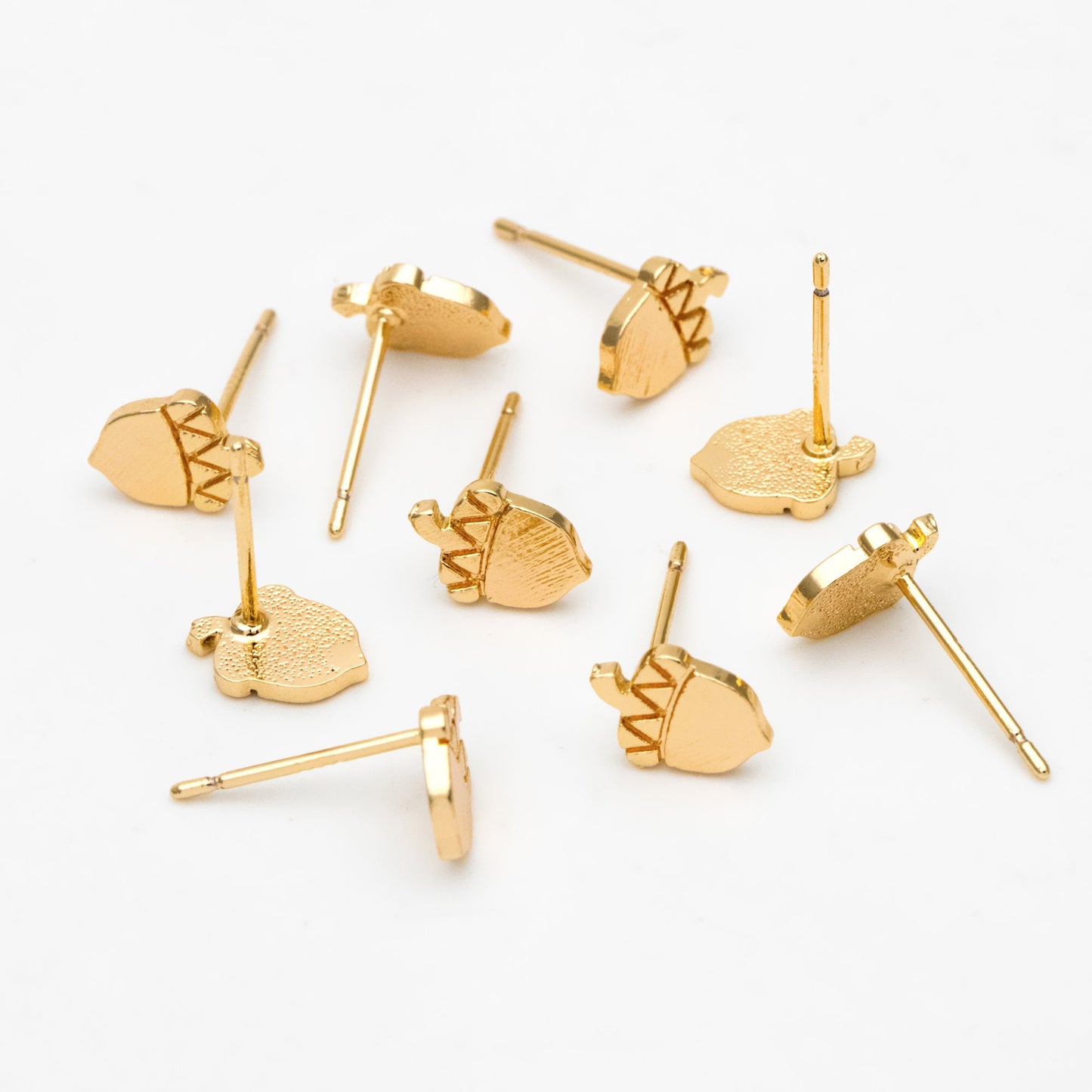 10pcs Gold/ Silver Acorn Ear Posts 8x8mm, Gold/ Rhodium Plated Brass Minimalist Stud Earrings (GB-3298)
