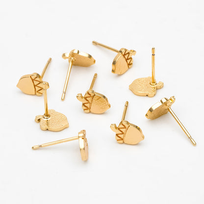 10pcs Gold/ Silver Acorn Ear Posts 8x8mm, Gold/ Rhodium Plated Brass Minimalist Stud Earrings (GB-3298)