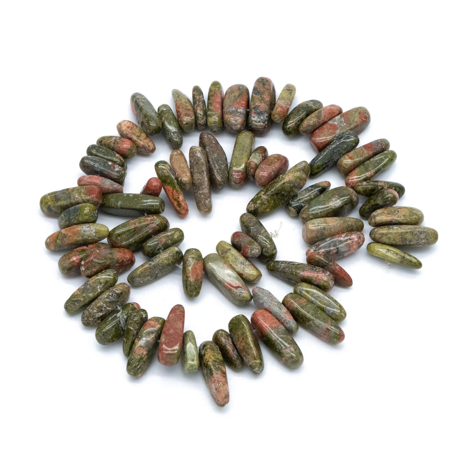 Natural Unakite Jasper Loose Beads, Stick Pebble Chip Shape, 15.5"Strd (TR-051-1)