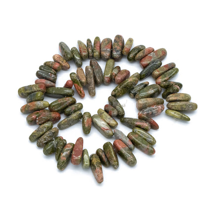 Natural Unakite Jasper Loose Beads, Stick Pebble Chip Shape, 15.5"Strd (TR-051-1)