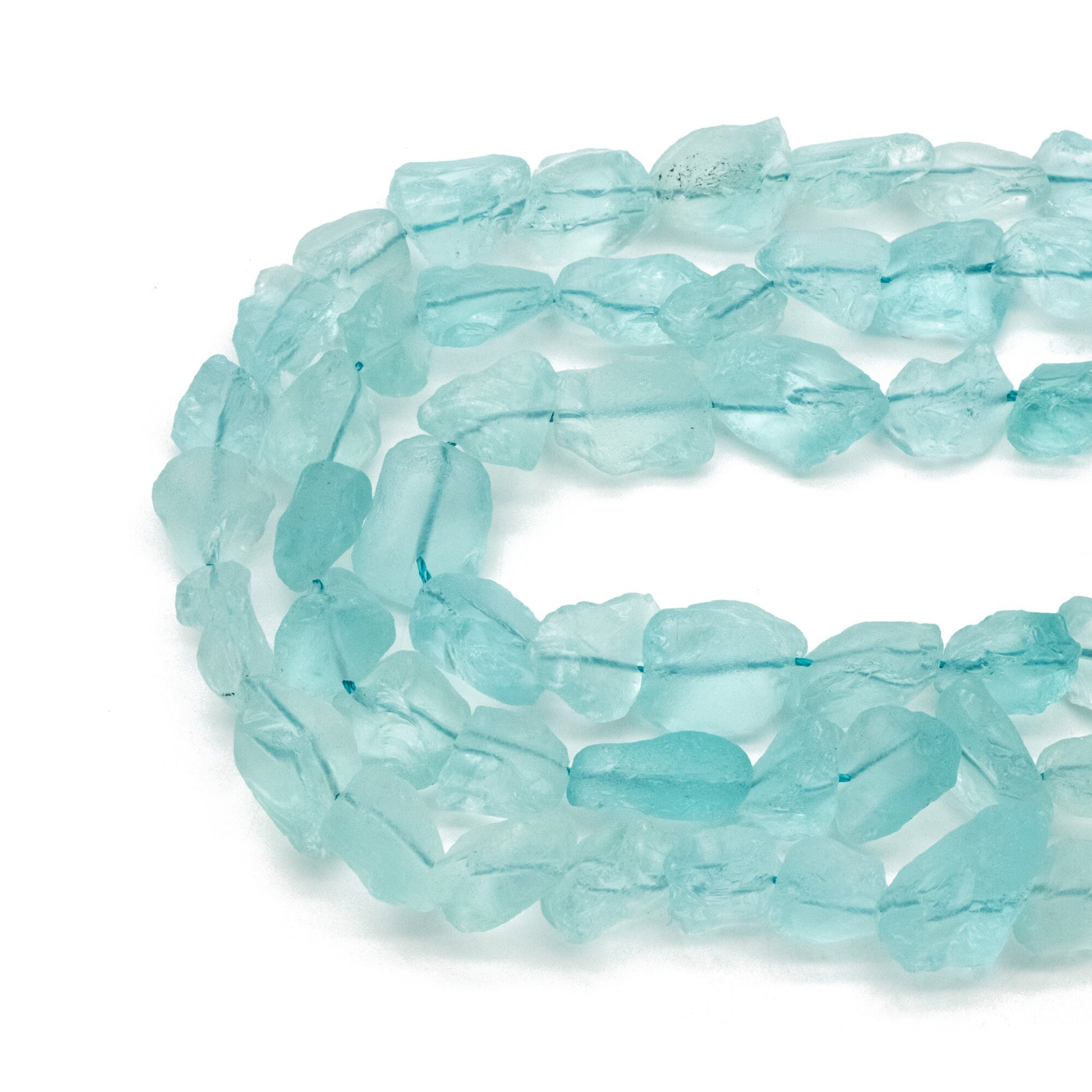 Clear Blue Sea Glass Rough Beads, Full 15.5 inch strands (TR-053)