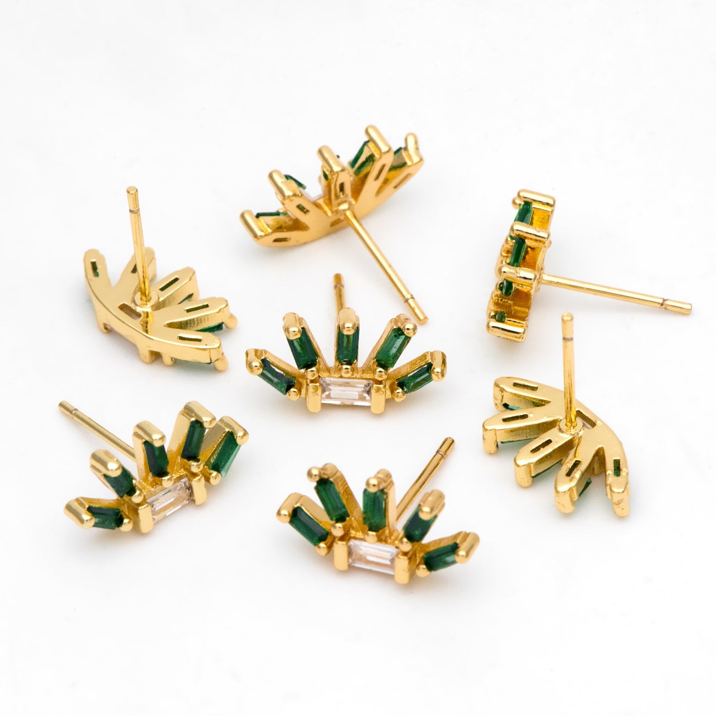 4pcs CZ Pave Rectangle Earring Studs, 18K Gold plated Brass Ear Posts, Geometric Earring Findings (#GB-3247)