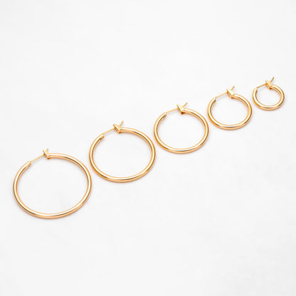 10pcs Gold Hoop Earrings, 2mm Thick, Size 15/20/25/30/35mm, 18K gold plated on Brass, Classic Hoop Earrings (GB-3270)