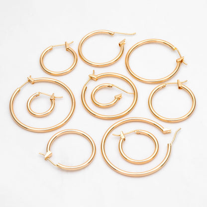 10pcs Gold Hoop Earrings, 2mm Thick, Size 15/20/25/30/35mm, 18K gold plated on Brass, Classic Hoop Earrings (GB-3270)