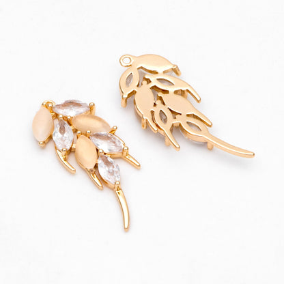 4pcs CZ pave Leaf Charms, 18K Gold plated Brass, Cubic Zirconia Leaf Pendants (GB-3037-I)