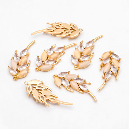 4pcs CZ pave Leaf Charms, 18K Gold plated Brass, Cubic Zirconia Leaf Pendants (GB-3037-I)