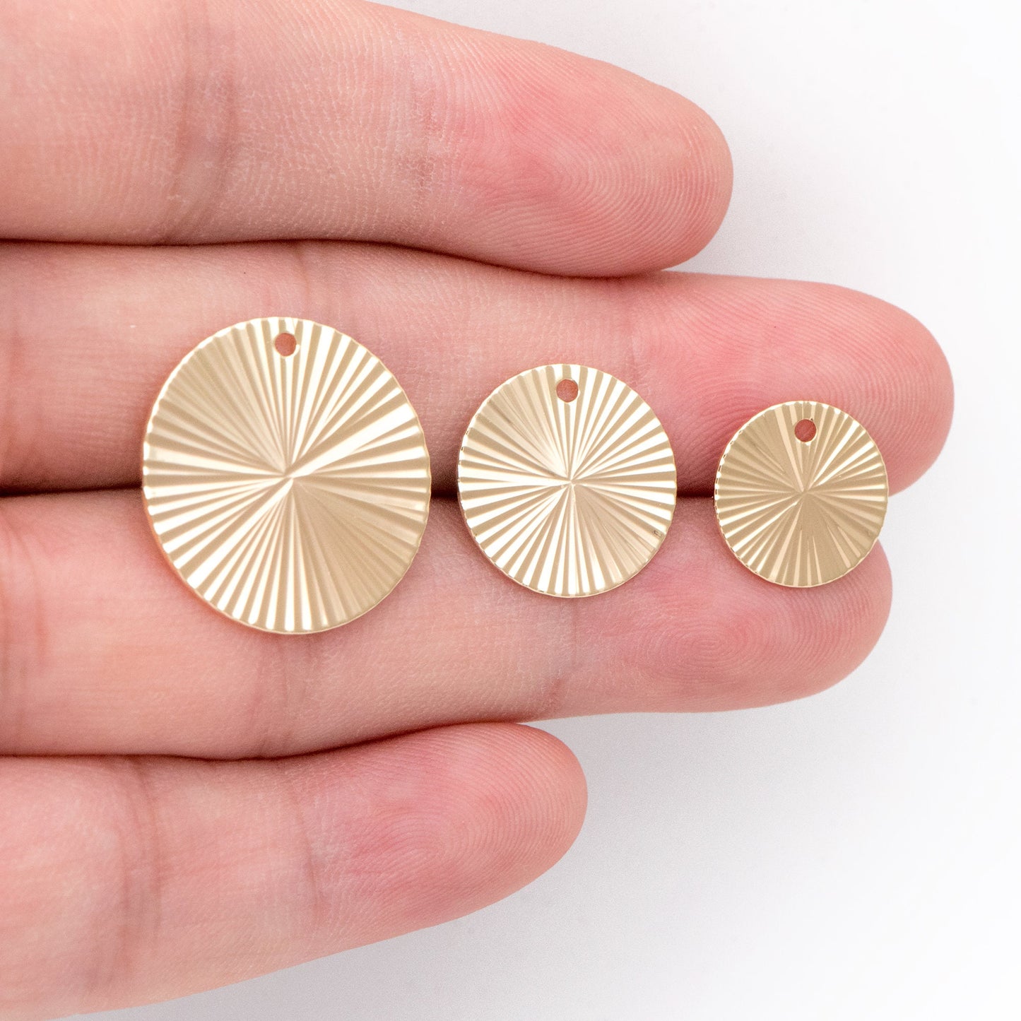 10pcs Gold/ Silver Round Disc Charms 12/ 15/ 20mm, 18K Gold/ Rhodium plated Brass Disk Pendants (GB-3274)