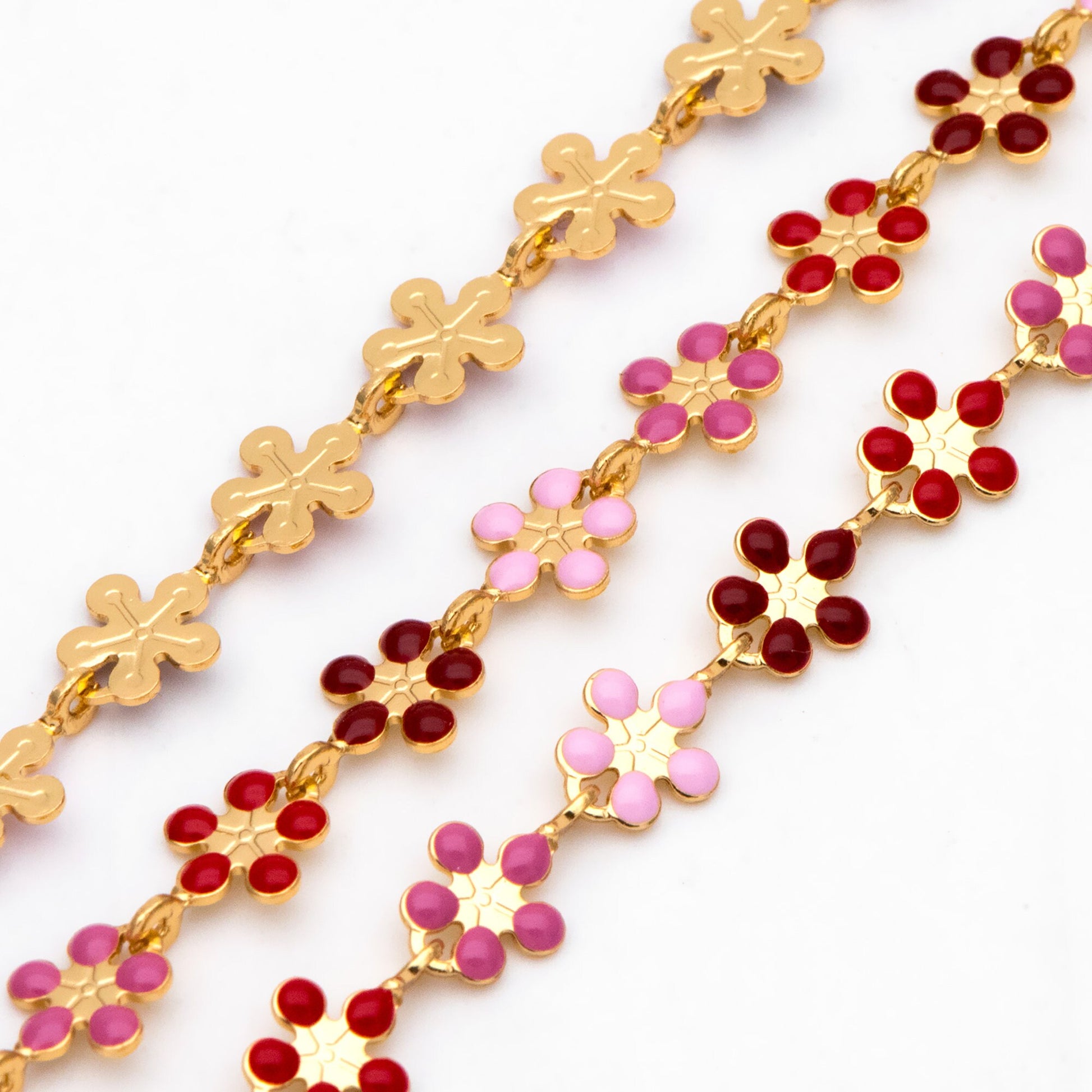 Mix Color Enamel Flower Chain, Gold Plated Brass Designer Chain 6mm, Floral Link Chain Findings (#LK-581)/ 1 Meter=3.3ft