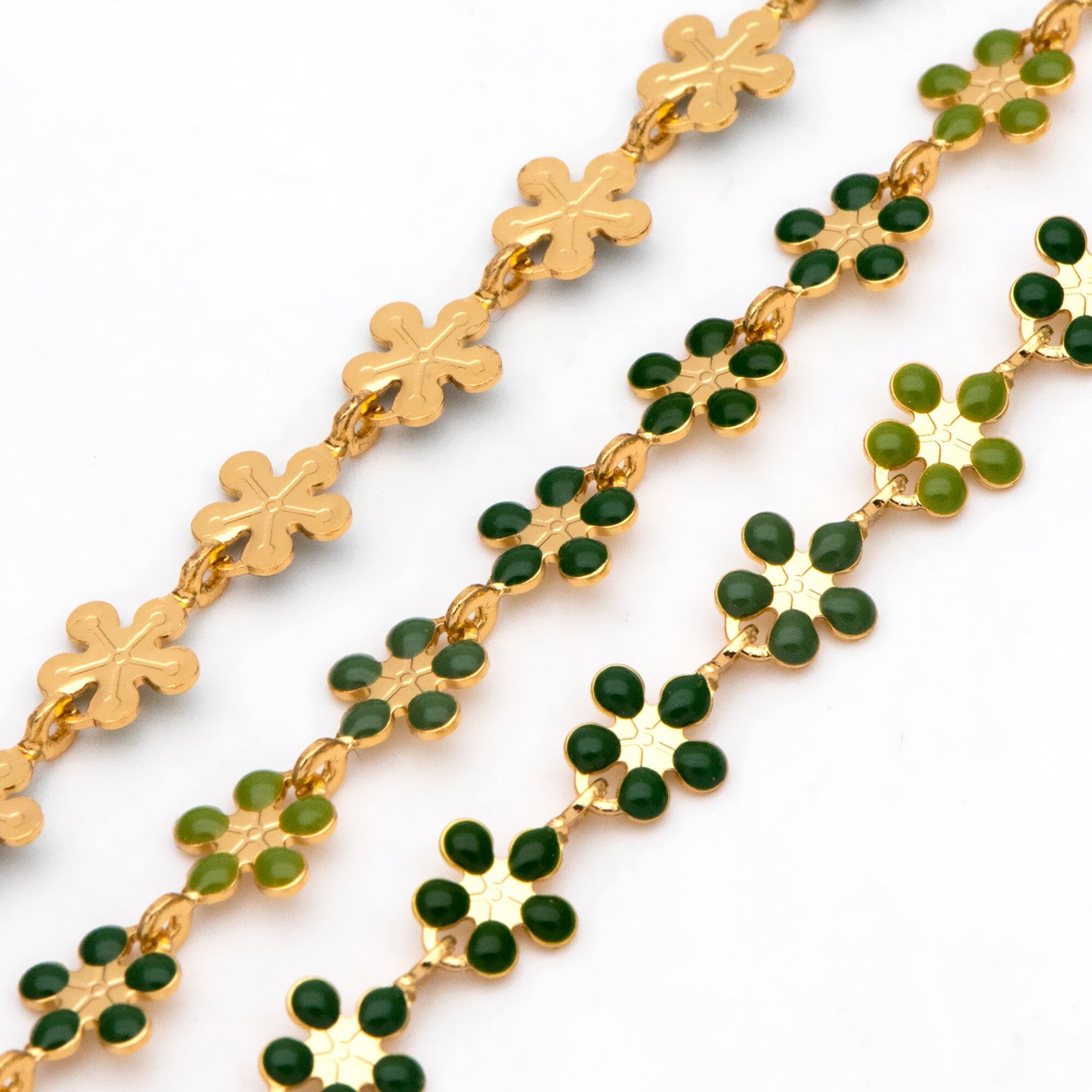 Mix Color Enamel Flower Chain, Gold Plated Brass Designer Chain 6mm, Floral Link Chain Findings (#LK-581)/ 1 Meter=3.3ft