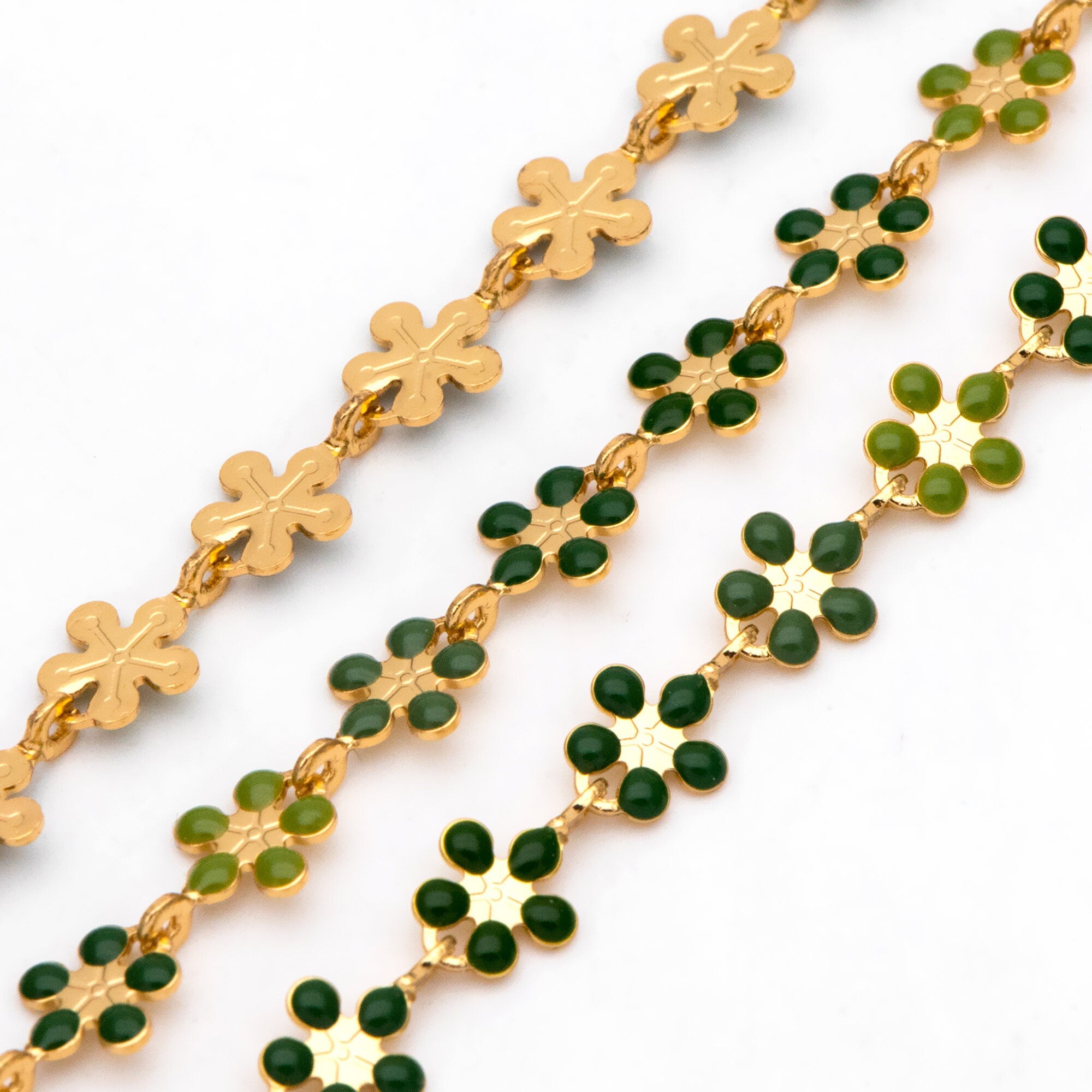 Mix Color Enamel Flower Chain, Gold Plated Brass Designer Chain 6mm, Floral Link Chain Findings (#LK-581)/ 1 Meter=3.3ft