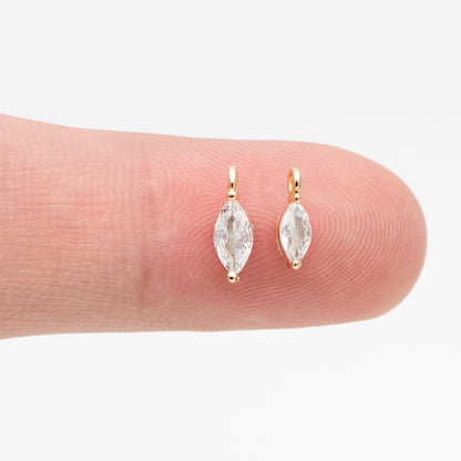 10pcs CZ pave Gold/ Silver tone Tiny Gold Leaf Charm, Gold/ Rhodium plated Brass, Horse Eye Charm (GB-1023)