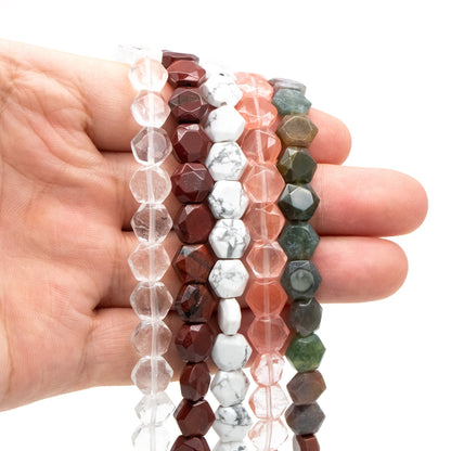 25pcs Hexagon Gemstone Beads, 9x8mm, Bracelet Beads, Beads Supply (TR-069)