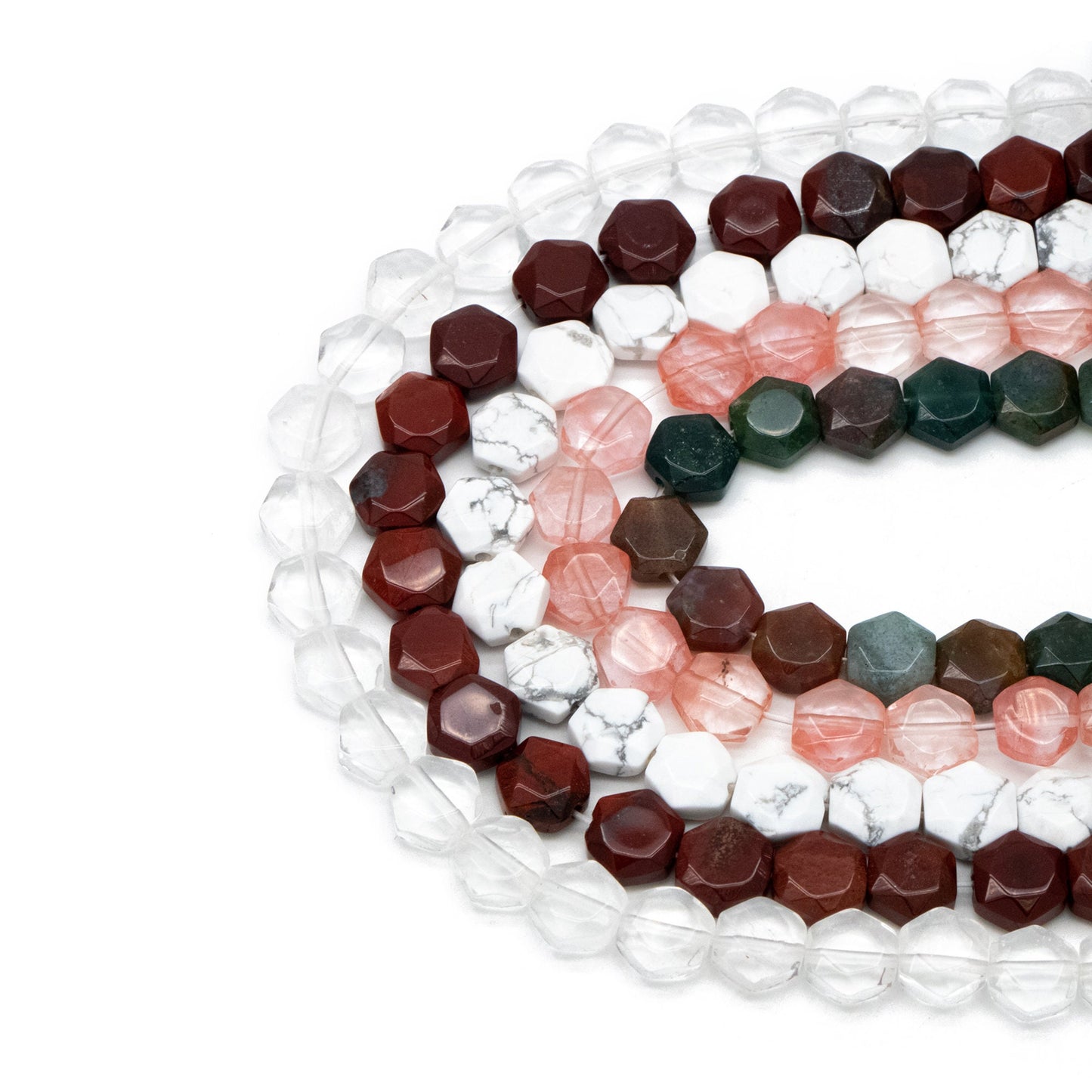 25pcs Hexagon Gemstone Beads, 9x8mm, Bracelet Beads, Beads Supply (TR-069)