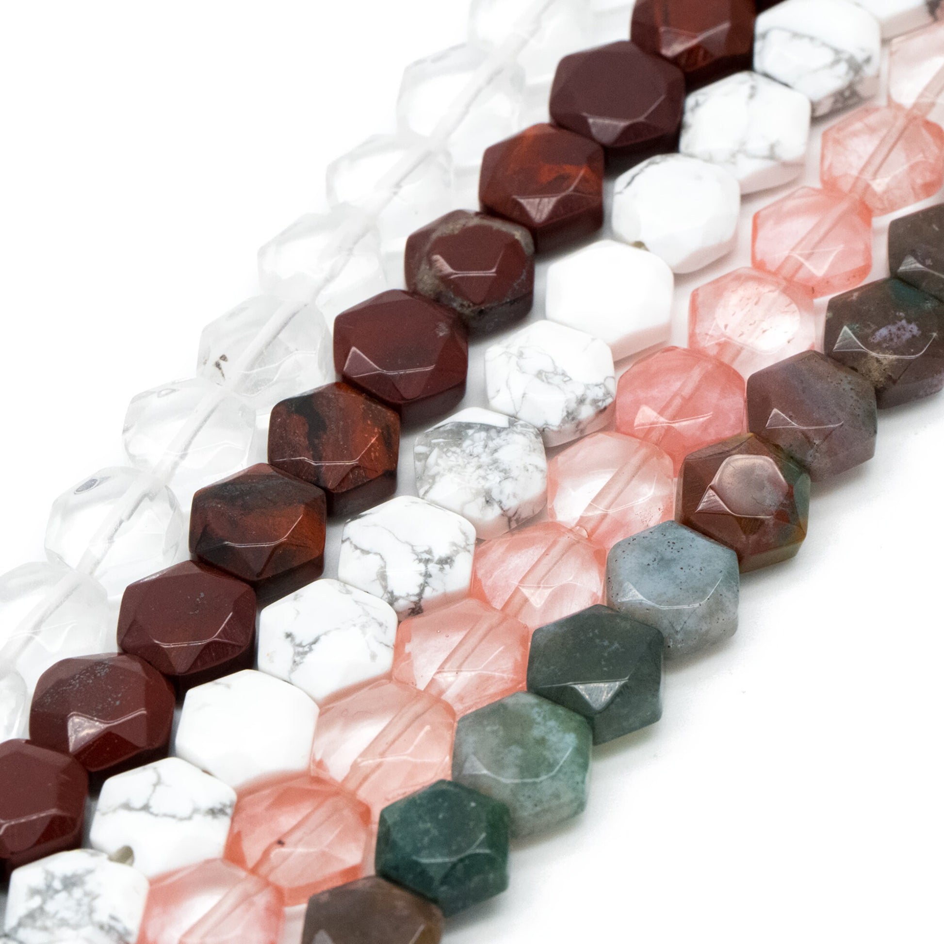 25pcs Hexagon Gemstone Beads, 9x8mm, Bracelet Beads, Beads Supply (TR-069)