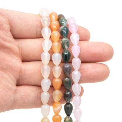 40pcs Smooth Teardrop Beads, 6x9mm, Agate, Pink Quartz, Wholesale Gemstone Beads (TR-071)