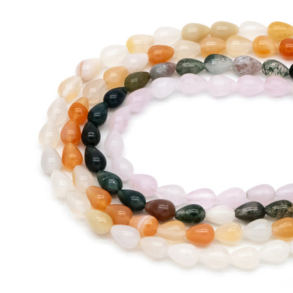 40pcs Smooth Teardrop Beads, 6x9mm, Agate, Pink Quartz, Wholesale Gemstone Beads (TR-071)
