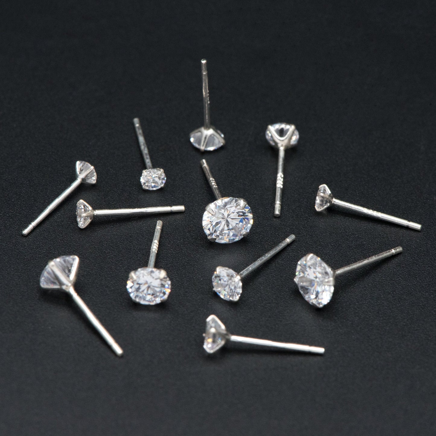 10pcs Sterling Silver Stud Earring, Dainty Minimalist Earring, Tiny CZ Diamond Earring, 3/ 4/ 5/ 6mm Multi Size (CY-031)