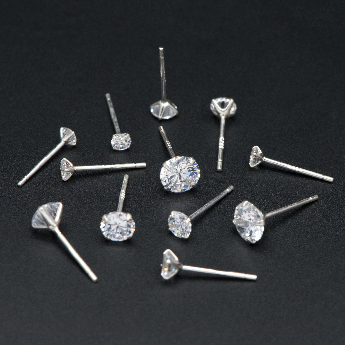 Sterling Silver Minimalist Stud Earring, Dainty CZ Diamond Earring, 3/ 4/ 5/ 6mm (CY-031)/ 1 pair