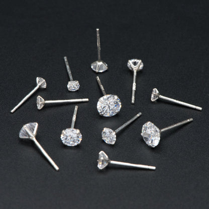 Sterling Silver Minimalist Stud Earring, Dainty CZ Diamond Earring, 3/ 4/ 5/ 6mm (CY-031)/ 1 pair