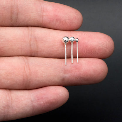 10pcs Sterling Silver Ball Ear Post, .925 Silver Earring Post, 2/ 3/ 4mm Ball Post Earring, Ball Stud Earring (CY-032)