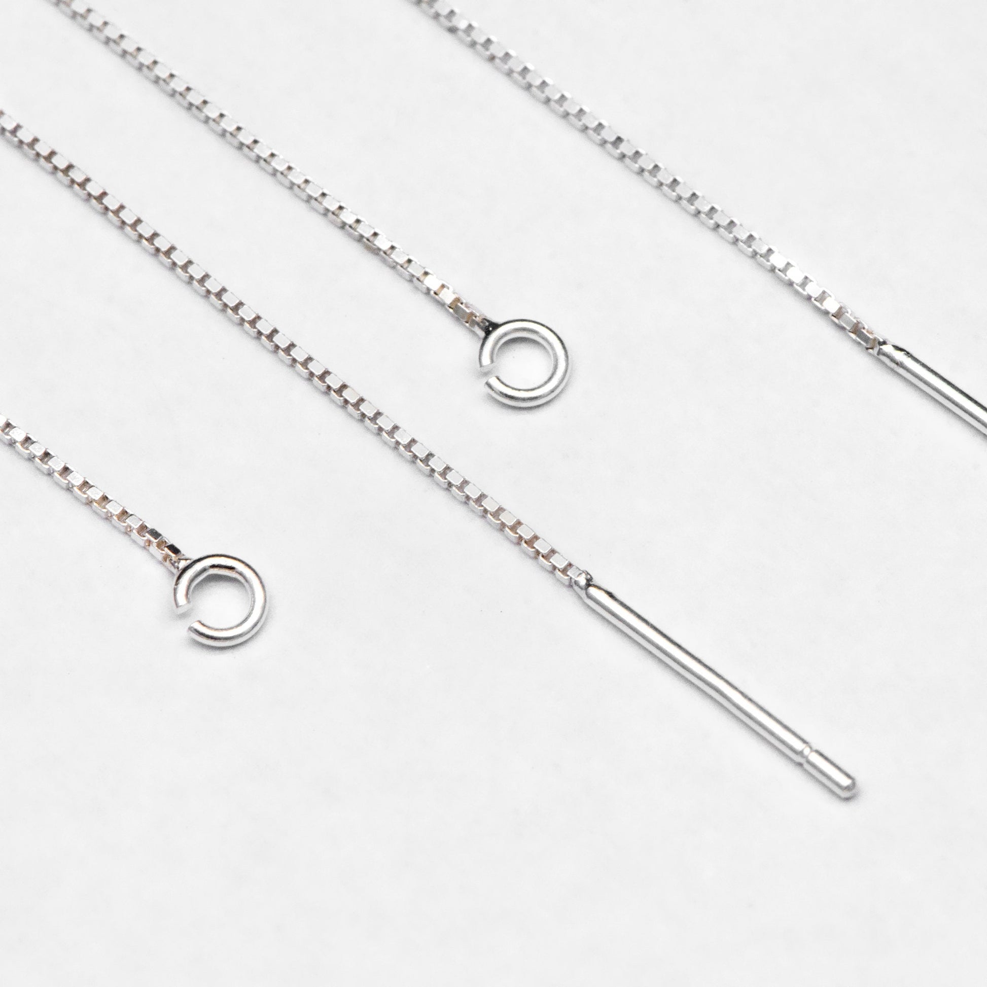 10pcs Sterling Silver Threader Earrings, .925 Silver Box Chain, Earwire Thread with Open Jump Ring (CY-033)
