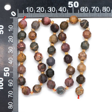 8x8.5mm Matte Black Network Jasper, Wood Grain Jasper, Picasso Jasper, Faceted Prism Gemstone Beads, Full 14.5 inch strands (TR-045)