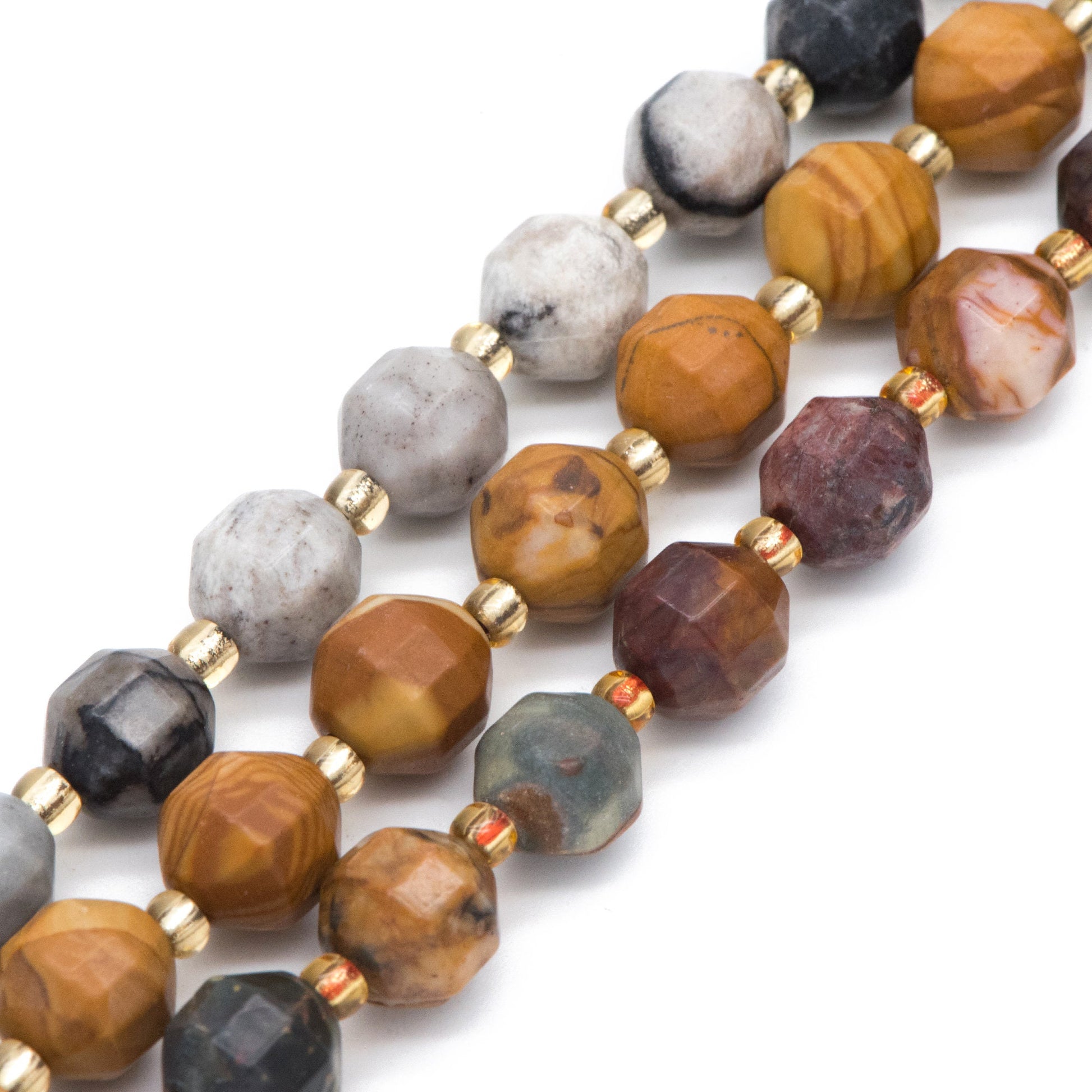 8x8.5mm Matte Black Network Jasper, Wood Grain Jasper, Picasso Jasper, Faceted Prism Gemstone Beads, Full 14.5 inch strands (TR-045)