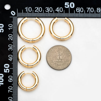 4pcs Gold/ Silver Tone Chunky Hoop Huggies, 4mm Thick, 18/ 20/ 22/ 24/ 26mm, Stainless Steel Hoop Earrings, Minimalist Earrings (GB-3301)