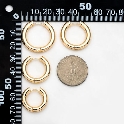 4pcs Gold/ Silver Tone Chunky Hoop Huggies, 4mm Thick, 18/ 20/ 22/ 24/ 26mm, Stainless Steel Hoop Earrings, Minimalist Earrings (GB-3301)